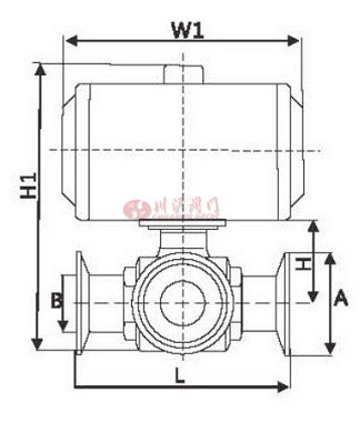 氣動(dòng)三通衛(wèi)生級球閥結(jié)構(gòu)圖